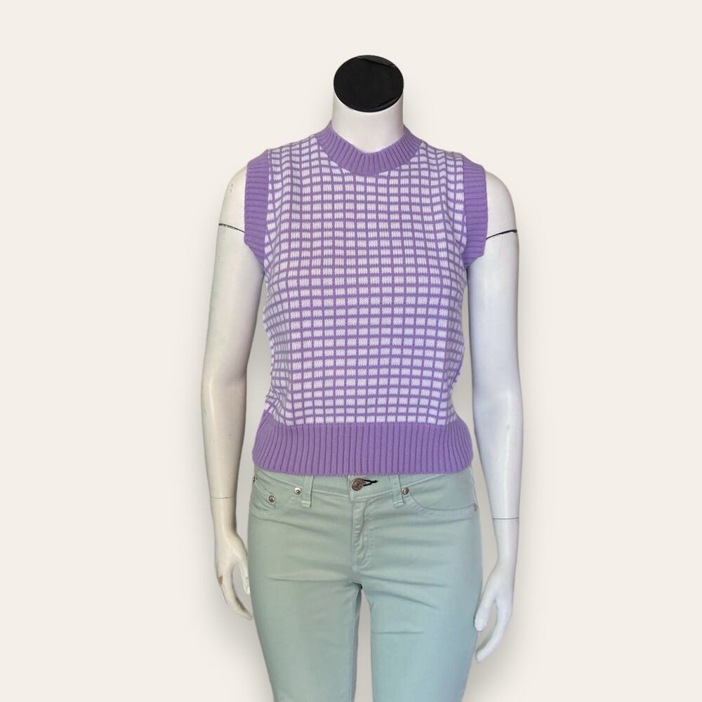 VTG Preppy Pull Over Purple/White Crosshatch Vest - Small